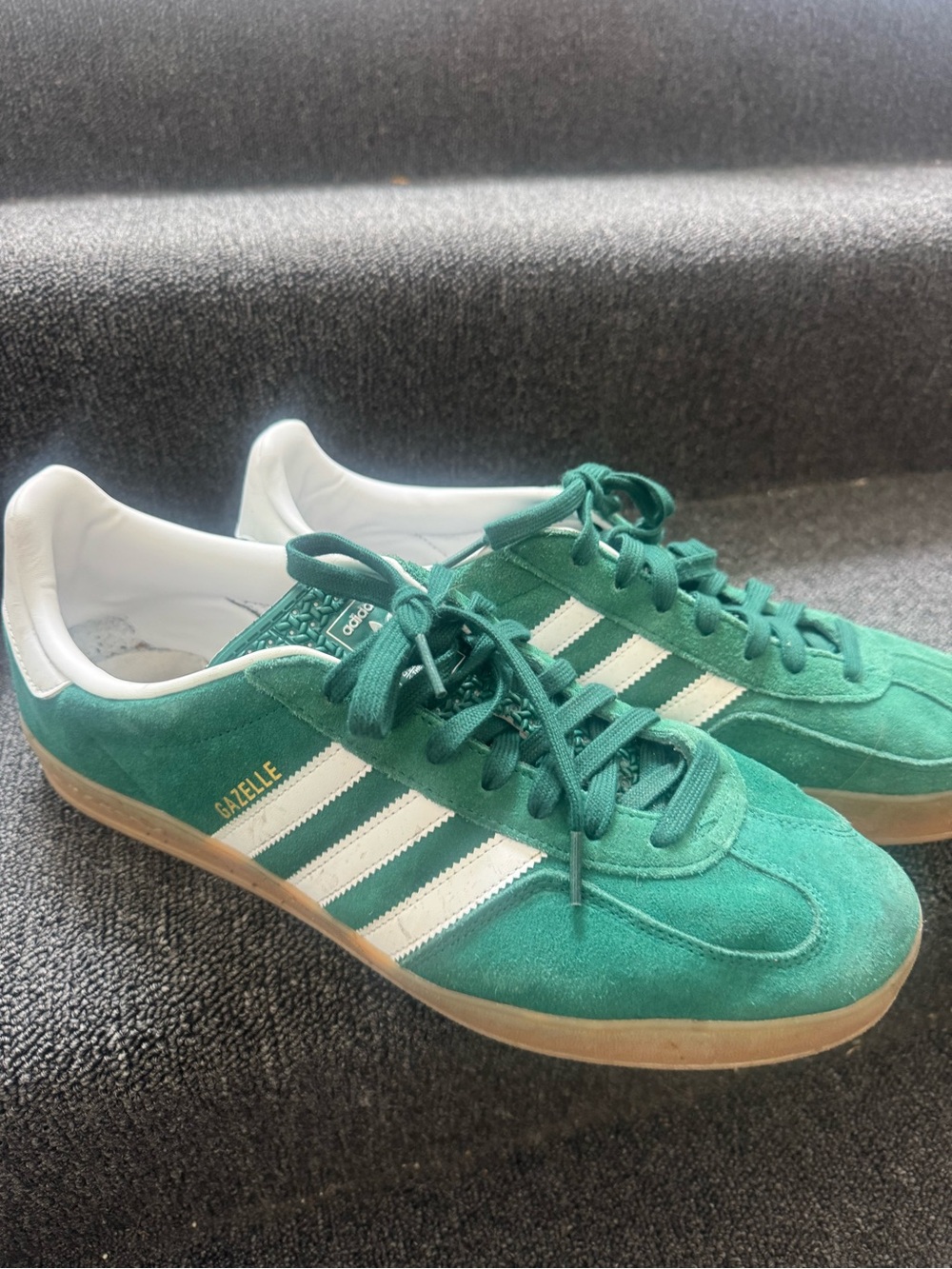 adidas Gazelle Green Suede Sneakers with White Stripes